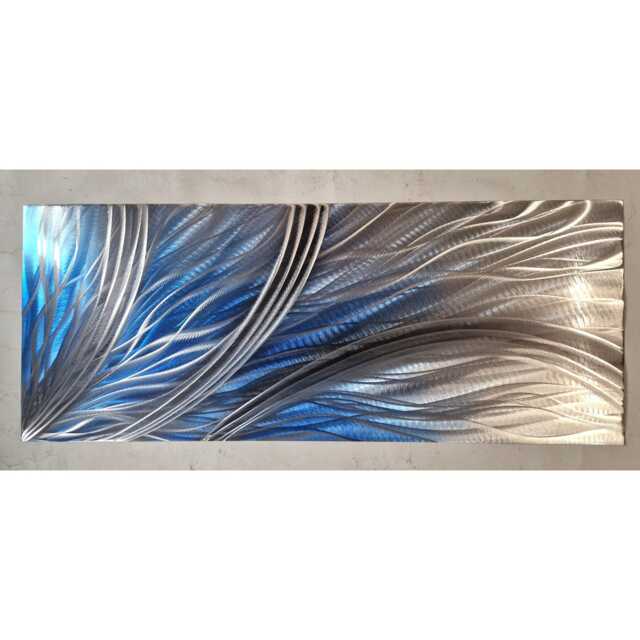 Modern Abstract Metal Wall Art, Blue Grey Silver, Indoor Outdoor Decor - image 1