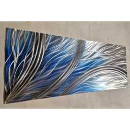 Modern Abstract Metal Wall Art, Blue Grey Silver, Indoor Outdoor Decor - thumbnail 3