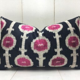 Handwoven Silk Ikat Pillow Cover, Decorative Cushion - 12x20 - thumbnail 2