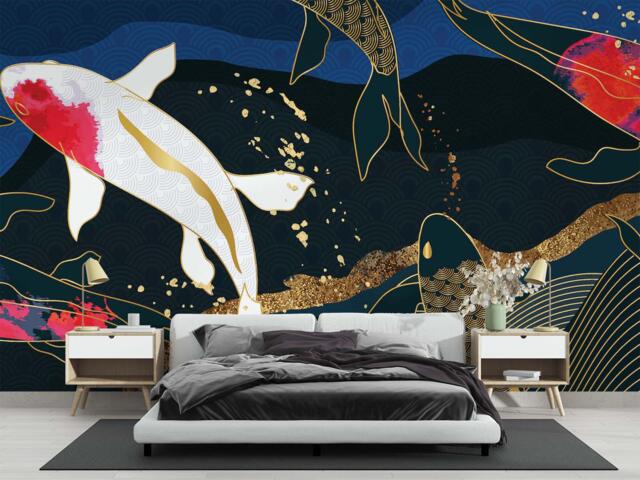 Koi Fish Wall Mural Elegant Japanese Art Peel & Stick Wallpaper - image 1