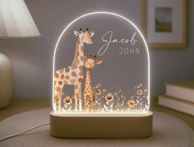 Personalised Children's Giraffe Night Light - Led Lamp Nursery Decor Baby Boy Girl Gift For New Name Sign Jungle Bedroom - image 1