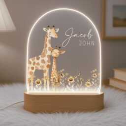 Personalised Children's Giraffe Night Light - Led Lamp Nursery Decor Baby Boy Girl Gift For New Name Sign Jungle Bedroom - thumbnail 2