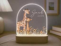 Personalised Children's Giraffe Night Light - Led Lamp Nursery Decor Baby Boy Girl Gift For New Name Sign Jungle Bedroom - thumbnail 1