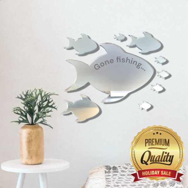 Shoal Of Fish Acrylic Mirror Wall Art - Many Size Options, Plain Or Personalised Engraving - image 1