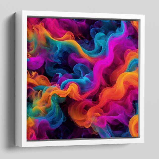 Colourful Vibrant Wall Art Canvas - Abstract Smoke 1 Neon Colours Framed in A Floating Frame - image 1