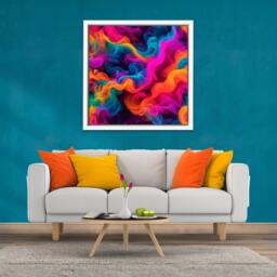 Colourful Vibrant Wall Art Canvas - Abstract Smoke 1 Neon Colours Framed in A Floating Frame - thumbnail 3