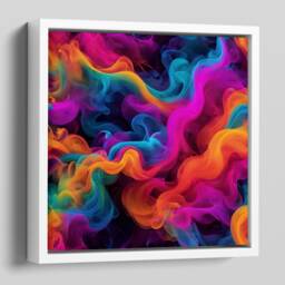 Colourful Vibrant Wall Art Canvas - Abstract Smoke 1 Neon Colours Framed in A Floating Frame - thumbnail 1
