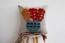 Punch Needle Pillow Cover Floral Embroidery, Fantasy Decor - thumbnail 1