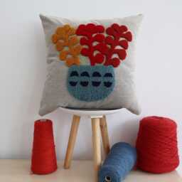 Punch Needle Pillow Cover Floral Embroidery, Fantasy Decor - thumbnail 3