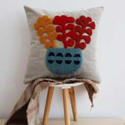Punch Needle Pillow Cover Floral Embroidery, Fantasy Decor - thumbnail 4