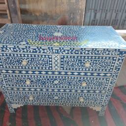 Designer Bone Inlay Blue Floral Pattern Chest Of 4 Drawers - thumbnail 2