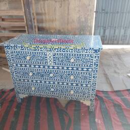 Designer Bone Inlay Blue Floral Pattern Chest Of 4 Drawers - thumbnail 3
