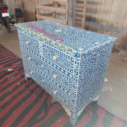 Designer Bone Inlay Blue Floral Pattern Chest Of 4 Drawers - thumbnail 4