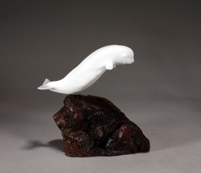 Beluga By John Perry Pellucida Sculpture On Polished Burlwood Base. 6In Long. Signed - image 1