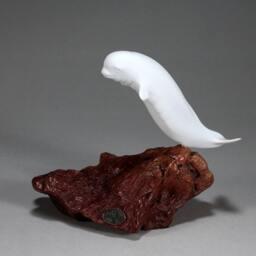 Beluga By John Perry Pellucida Sculpture On Polished Burlwood Base. 6In Long. Signed - thumbnail 2