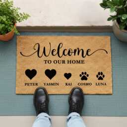 Custom Entry Doormat With Family Hearts & Paw Prints - Customize Tor Your Personalized Welcome Rug Name On It - thumbnail 3