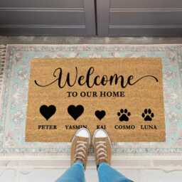 Custom Entry Doormat With Family Hearts & Paw Prints - Customize Tor Your Personalized Welcome Rug Name On It - thumbnail 2