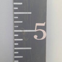 Hand-Painted Wood Growth Chart - Gray Stain, Pale Pink Numbers - thumbnail 2