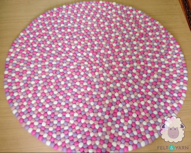 Pink & White Felt Ball Rug - Handmade Pom Carpet For Living Room, Bedroom, Kids Decor Round Cozy Foot Rugs - image 1