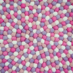 Pink & White Felt Ball Rug - Handmade Pom Carpet For Living Room, Bedroom, Kids Decor Round Cozy Foot Rugs - thumbnail 3