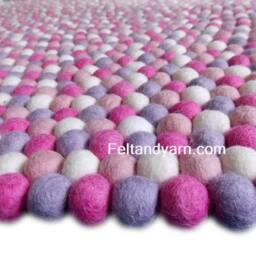 Pink & White Felt Ball Rug - Handmade Pom Carpet For Living Room, Bedroom, Kids Decor Round Cozy Foot Rugs - thumbnail 4