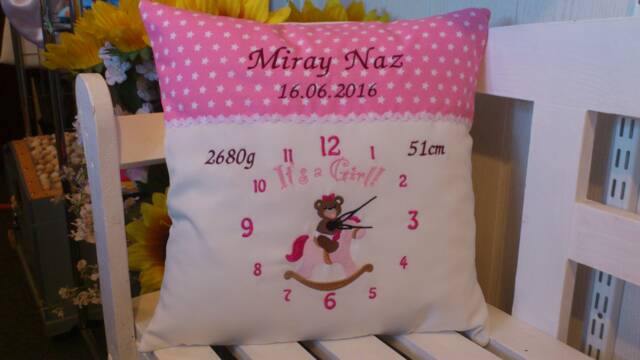 Pillow - Reference To Birth - Teddy On Rocking Horse in Clock - image 1