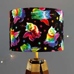 Rainbow Cat Unicorn Lampshade Drum Lamp Shade - Cats Shade, Kittens, Decor, Ceiling Lamp, Table 30cm Diameter - thumbnail 1