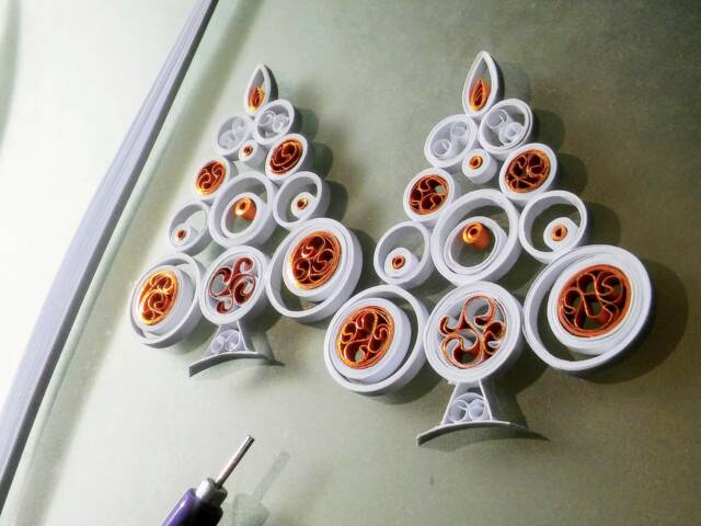 Quilled Christmas Tree Ornament White Paper Art Decoration - image 1
