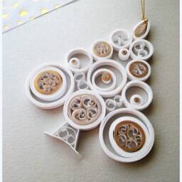 Quilled Christmas Tree Ornament White Paper Art Decoration - thumbnail 3