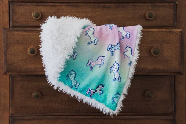 Unicorn Heart Sprinkle Baby Blanket, Crib Bedding, Faux Fur Trendy Pink Green Ombre, Minky Blanket - image 1