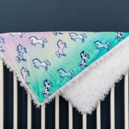 Unicorn Heart Sprinkle Baby Blanket, Crib Bedding, Faux Fur Trendy Pink Green Ombre, Minky Blanket - thumbnail 4