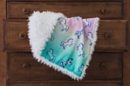 Unicorn Heart Sprinkle Baby Blanket, Crib Bedding, Faux Fur Trendy Pink Green Ombre, Minky Blanket - thumbnail 1