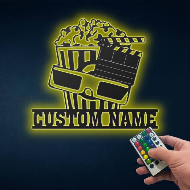 Personalized Movie Led Sign, Custom Room Film & Popcorn, Private Cinema Wall Hanging Decor