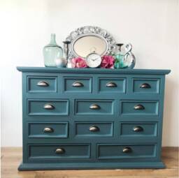 Hand Painted Blue Merchant Chest Of Drawers, Apothecary Style Sideboard