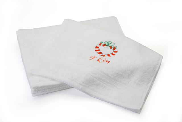 Personalized Kids Towel Embroidered Christmas Wreath, Turkish Cotton - image 1