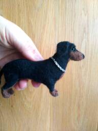 Needle Felted Dachshund Ornament, Miniature Pet - thumbnail 1