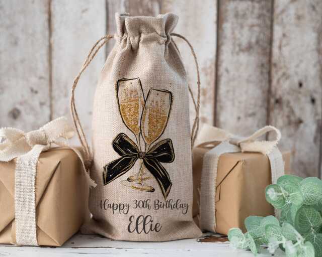Personalised Bottle Bag, Birthday Girls Gift, Wine Bottle 18Th 21st 30Th 40Th 50Th 60Th Birthday, Friend - image 1