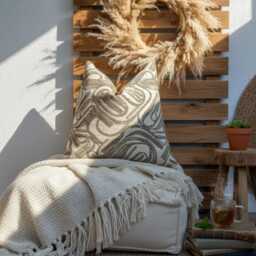 Woven Stripe Pillow Cover Beige Brown Abstract Texture, Boho Decor - All Duties Paid Usa - thumbnail 3