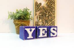 Wood Yes Letter Blocks, Shelf Sitter Blocks, Positive Words Farmhouse Decor - thumbnail 1