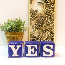 Wood Yes Letter Blocks, Shelf Sitter Blocks, Positive Words Farmhouse Decor - thumbnail 2