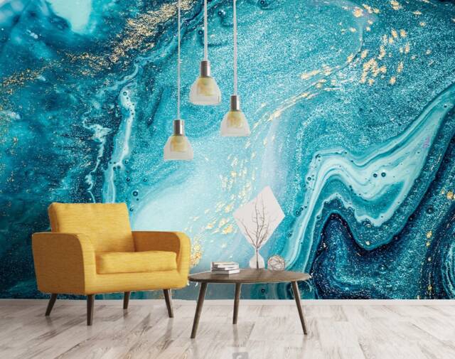 Blue Marble Texture Wallpaper, Luxury Swirls Wall Mural, Peel & Stick - image 1