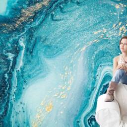 Blue Marble Texture Wallpaper, Luxury Swirls Wall Mural, Peel & Stick - thumbnail 2