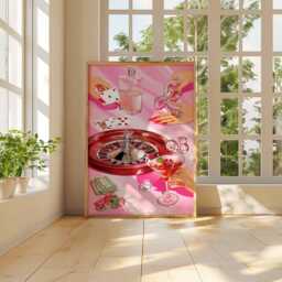 Casino Wall Art - Glamorous Pop Poster Roulette & Playing Cards Print Luxury Bar Artwork Pink Cocktail Decor - thumbnail 3