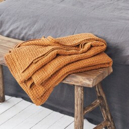 Waffle Linen Blanket Throw in Burnt Orange, Organic Stonewashed Blanket, Easter, Mother's Day, Valentines Day Gift - thumbnail 4