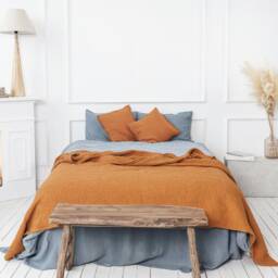Waffle Linen Blanket Throw in Burnt Orange, Organic Stonewashed Blanket, Easter, Mother's Day, Valentines Day Gift - thumbnail 2