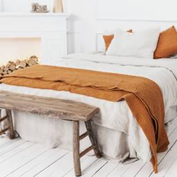 Waffle Linen Blanket Throw in Burnt Orange, Organic Stonewashed Blanket, Easter, Mother's Day, Valentines Day Gift - thumbnail 3