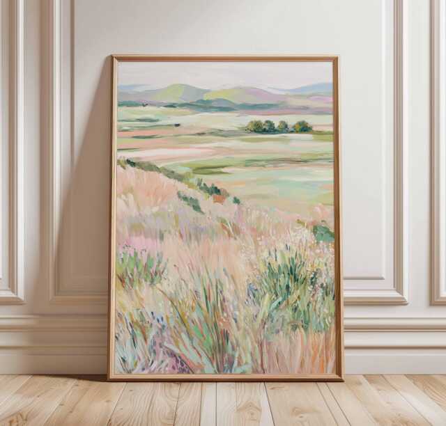 Pastel Landscape Wall Art Print, Soft Countryside Meadow Painting, Serene Field Poster, Calming Nature Decor For Bedroom Or Living Room - image 1