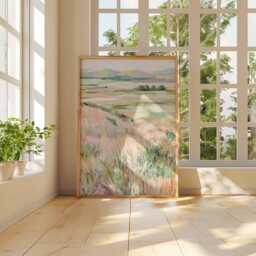 Pastel Landscape Wall Art Print, Soft Countryside Meadow Painting, Serene Field Poster, Calming Nature Decor For Bedroom Or Living Room - thumbnail 2
