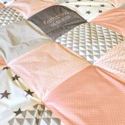 Crawling Blanket - Patchwork Blanket Baby Stars Powder Pink/Grey/White 3-4 cm Thick With Name/Date Time Size Weight - thumbnail 3