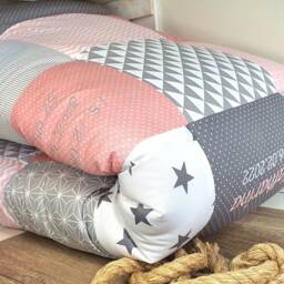Crawling Blanket - Patchwork Blanket Baby Stars Powder Pink/Grey/White 3-4 cm Thick With Name/Date Time Size Weight - thumbnail 2